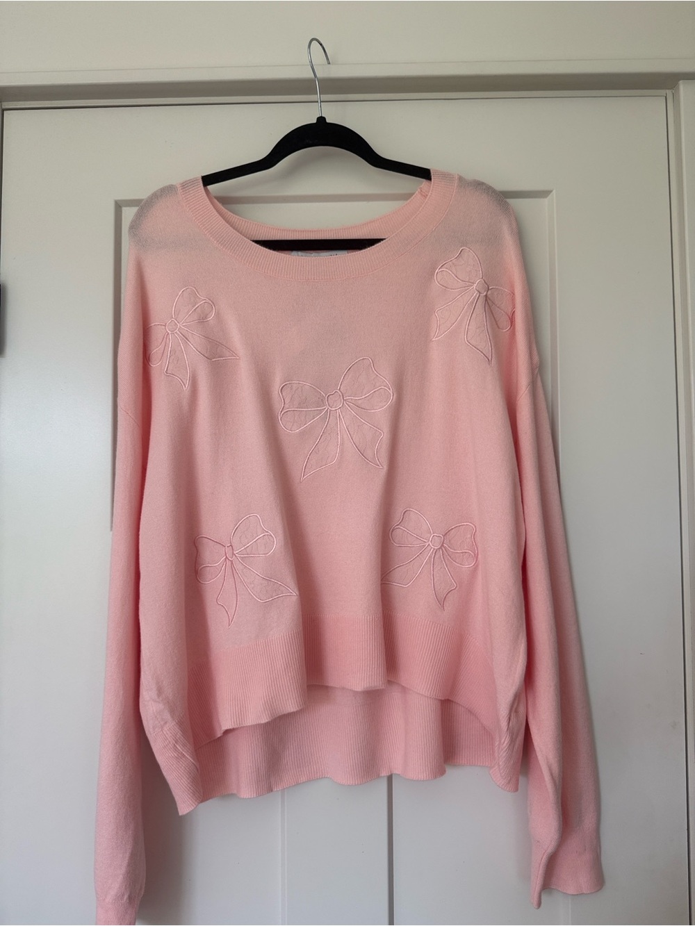 Bridgerton Lace Bow Romantic Appliqué pastel pink sweater NWT XXL